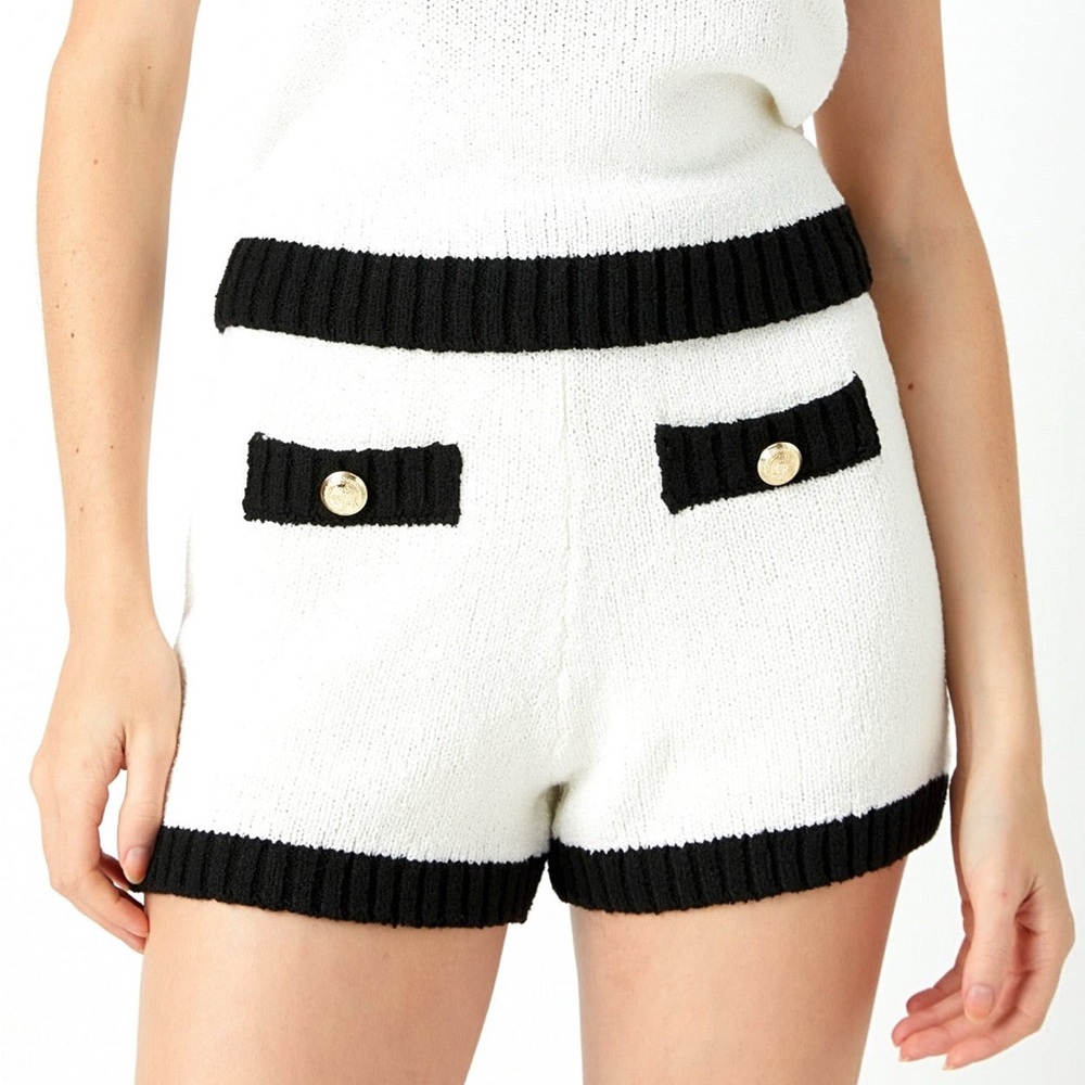 Endless Rose High Waist Knit Shorts in Black and White